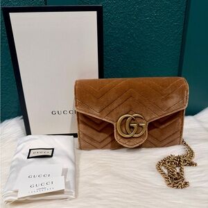 NEW Gucci Marmont Wallet Chain Mini Velvet Bag